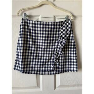 Express Blue‎ White Gingham Ruffle Wrap Mini Skirt Size 6 Coastal Country Preppy